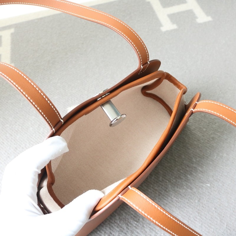 Hermes Tablier Sellier bag with Hunter cowhide, Swift calfskin and H canvas, Gold color, Phw