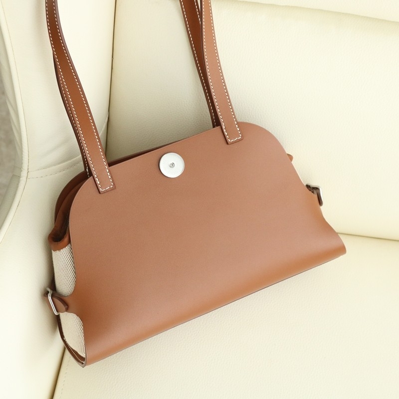 Hermes Tablier Sellier bag with Hunter cowhide, Swift calfskin and H canvas, Gold color, Phw