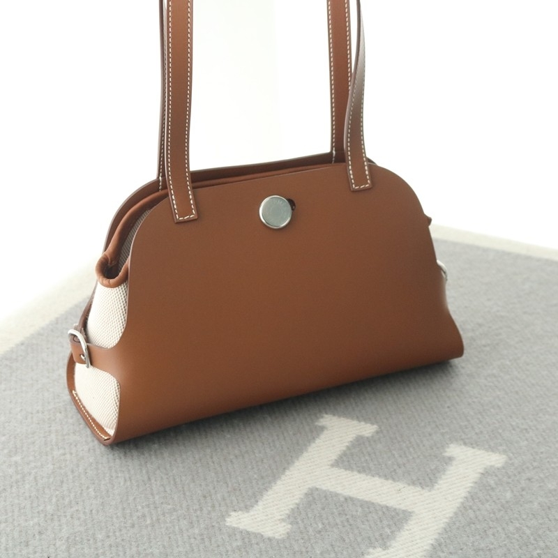 Hermes Tablier Sellier bag with Hunter cowhide, Swift calfskin and H canvas, Gold color, Phw