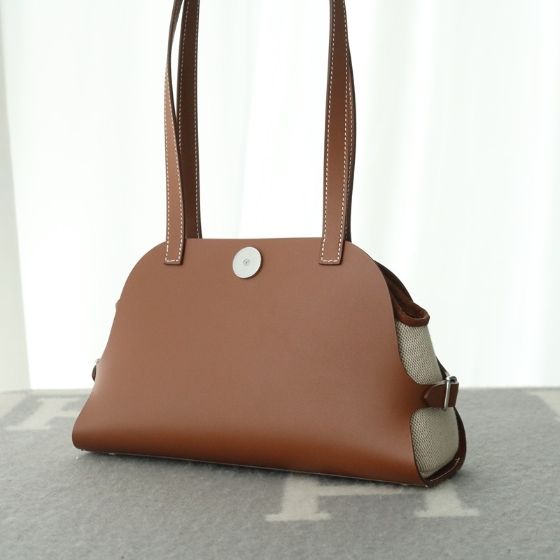 Hermes Tablier Sellier bag with Hunter cowhide, Swift calfskin and H canvas, Gold color, Phw