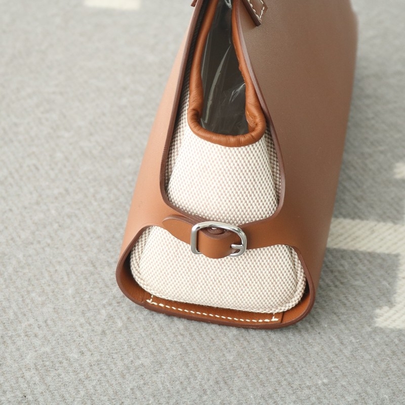 Hermes Tablier Sellier bag with Hunter cowhide, Swift calfskin and H canvas, Gold color, Phw