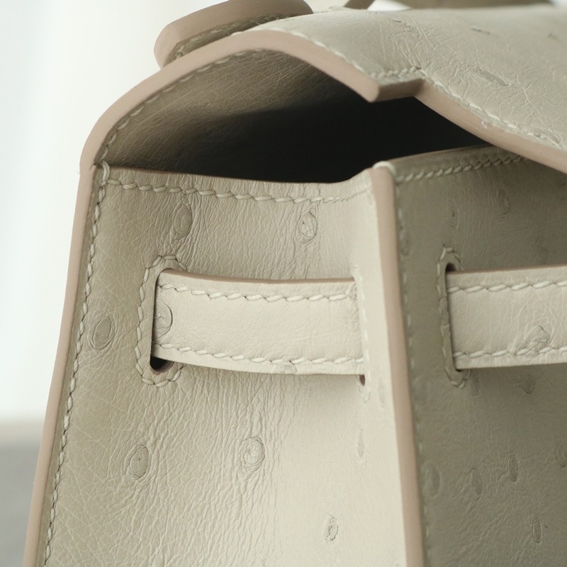 8L beton Ostrich kelly Pochette with PHW