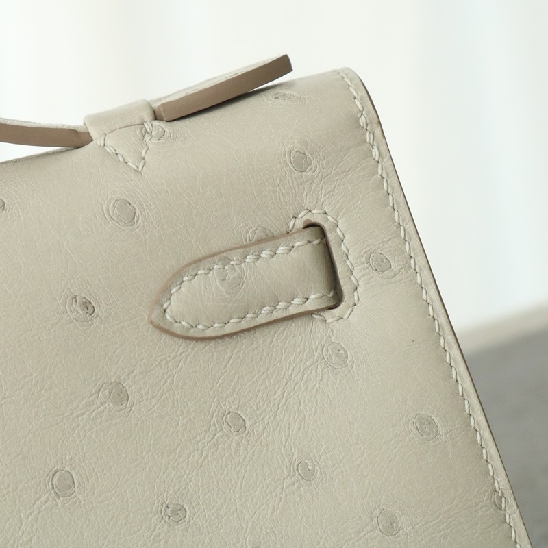 8L beton Ostrich kelly Pochette with PHW