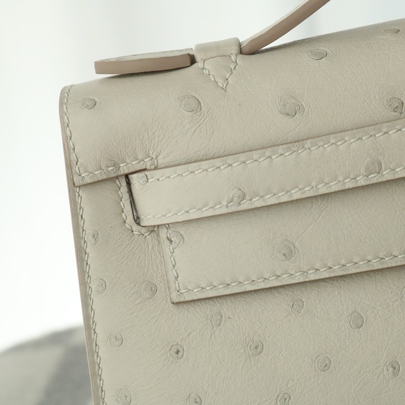 8L beton Ostrich kelly Pochette with PHW
