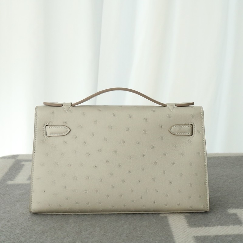 8L beton Ostrich kelly Pochette with PHW