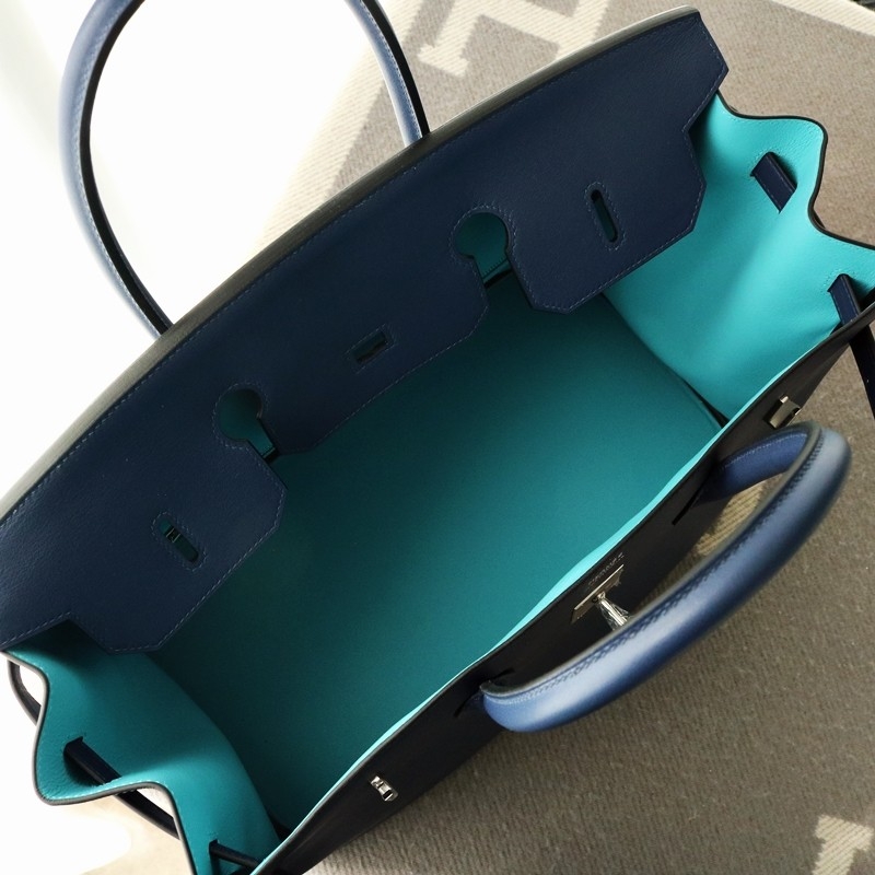 73 Bleu saphir and bleu de nord swift with blue nuit piping Birkin 40 PHW