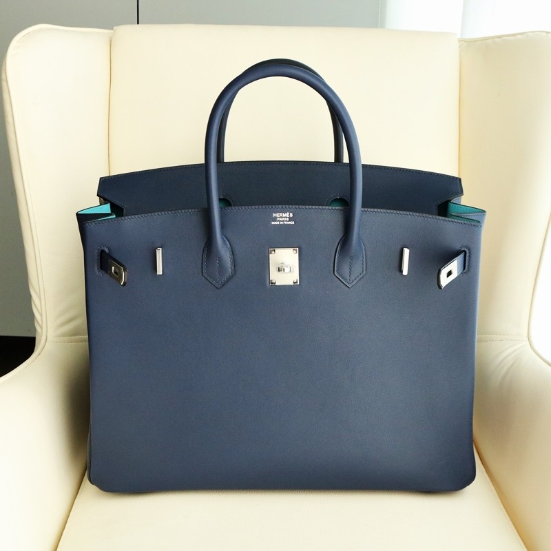 73 Bleu saphir and bleu de nord swift with blue nuit piping Birkin 40 PHW
