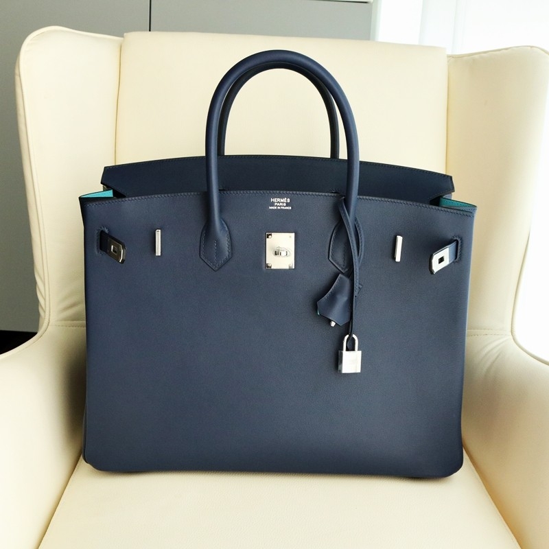 73 Bleu saphir and bleu de nord swift with blue nuit piping Birkin 40 PHW