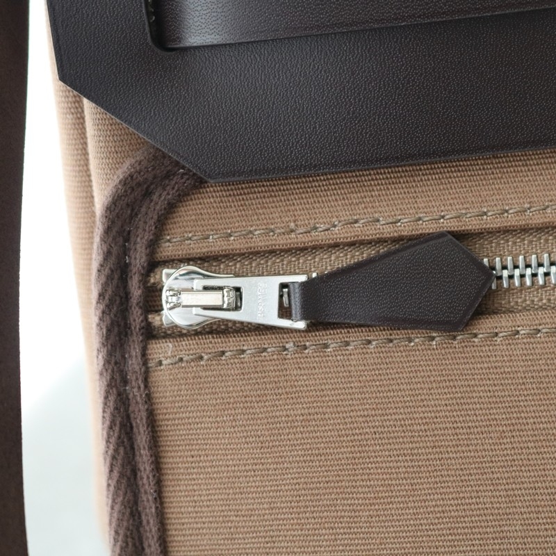 HERMÈS Herbag Zip Mini 20 Ebene (46) etoupe Leather Canvas Palladium hardware