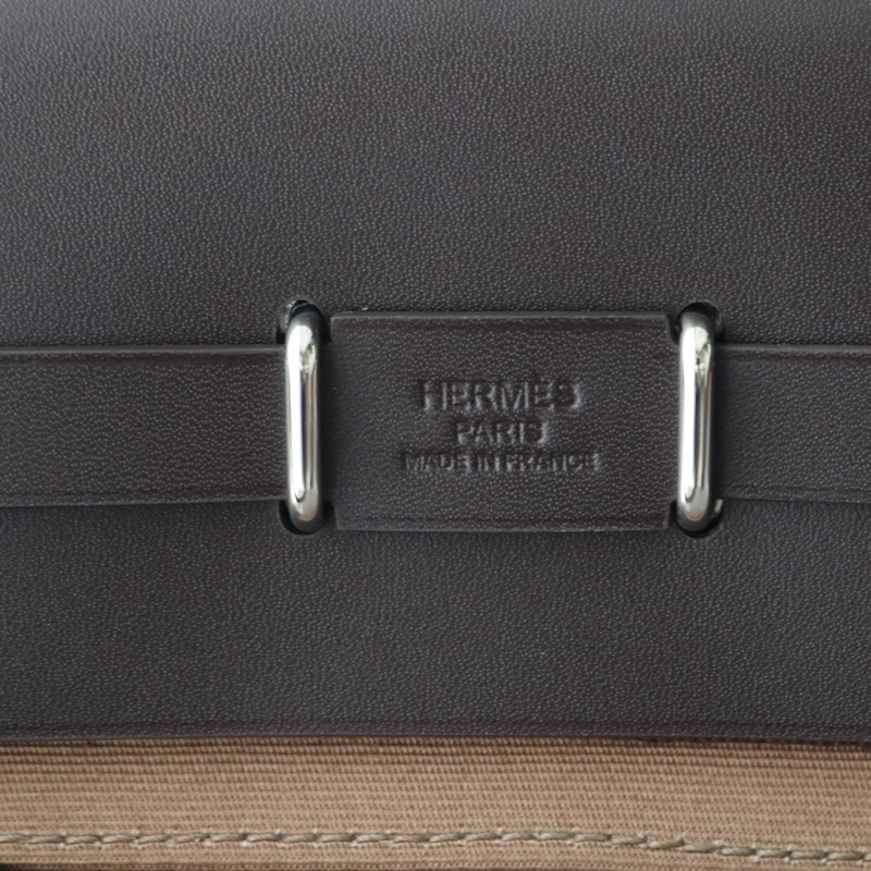 HERMÈS Herbag Zip Mini 20 Ebene (46) etoupe Leather Canvas Palladium hardware