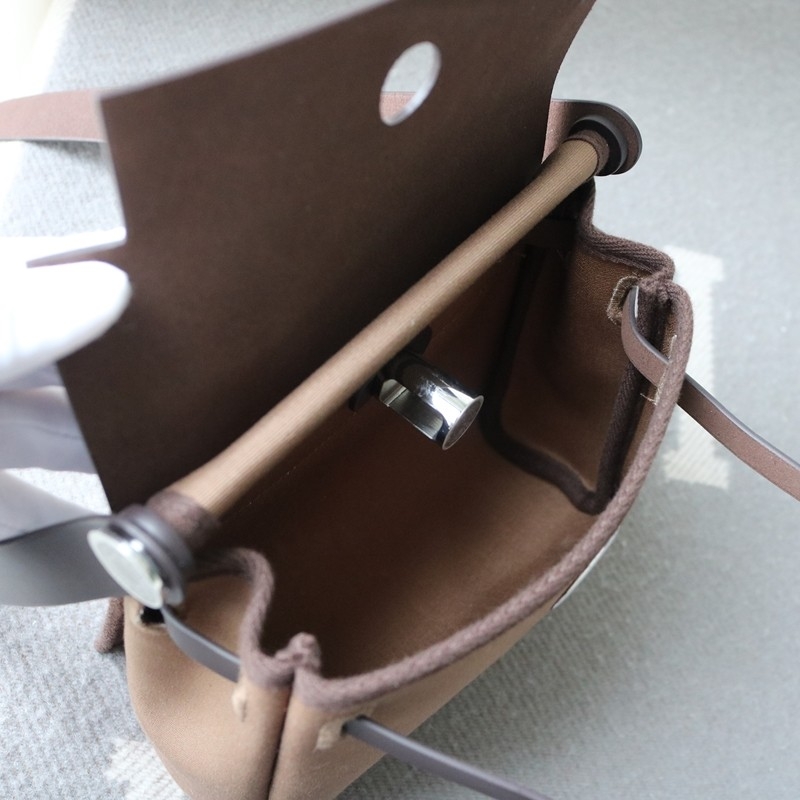 HERMÈS Herbag Zip Mini 20 Ebene (46) etoupe Leather Canvas Palladium hardware