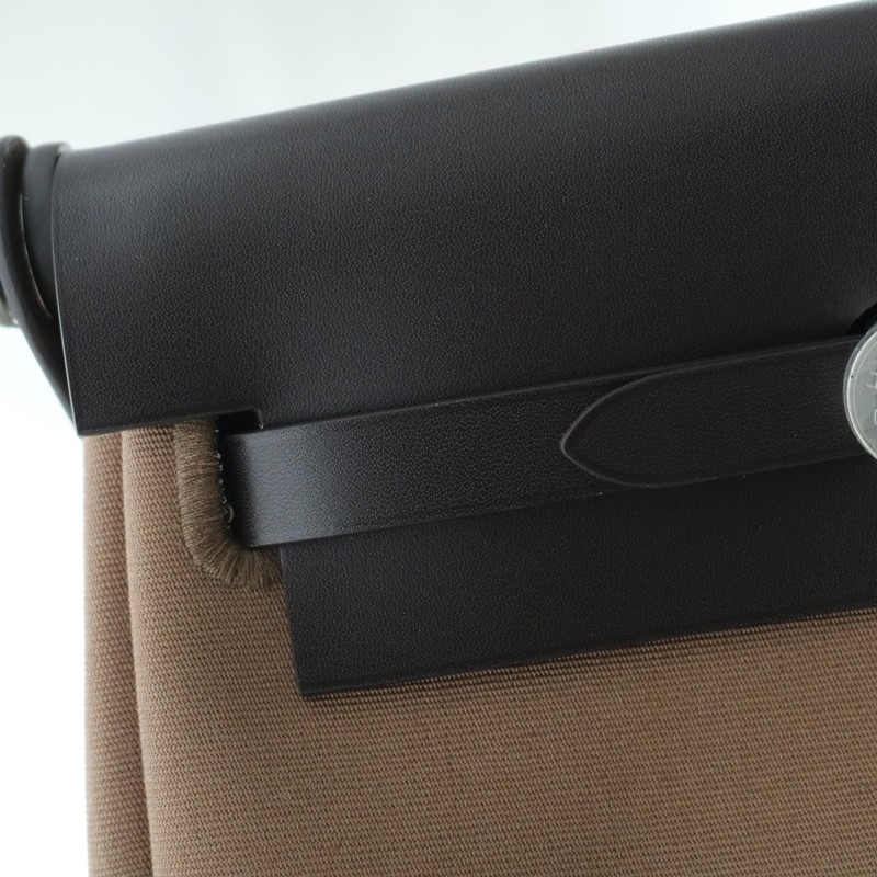 HERMÈS Herbag Zip Mini 20 Ebene (46) etoupe Leather Canvas Palladium hardware