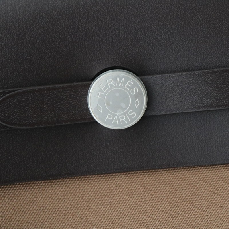 HERMÈS Herbag Zip Mini 20 Ebene (46) etoupe Leather Canvas Palladium hardware