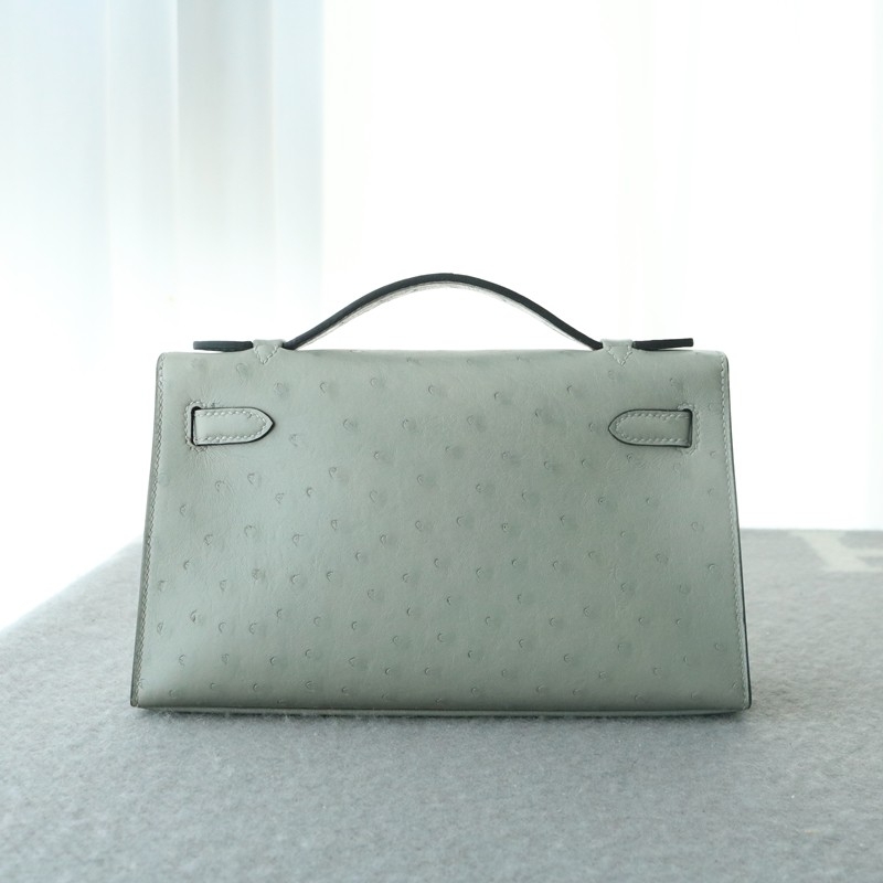 8U BIue GIacier Ostrich Kelly Pochette With Phw