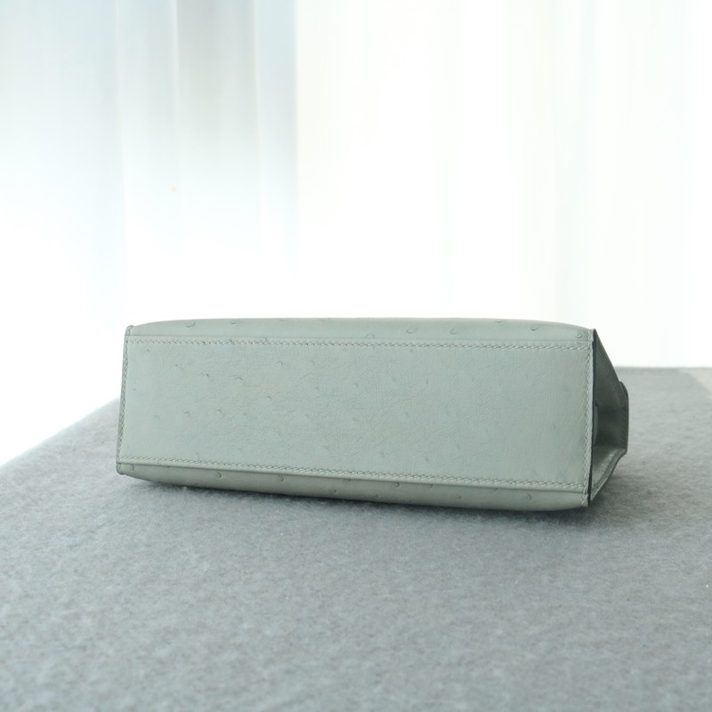 8U BIue GIacier Ostrich Kelly Pochette With Phw