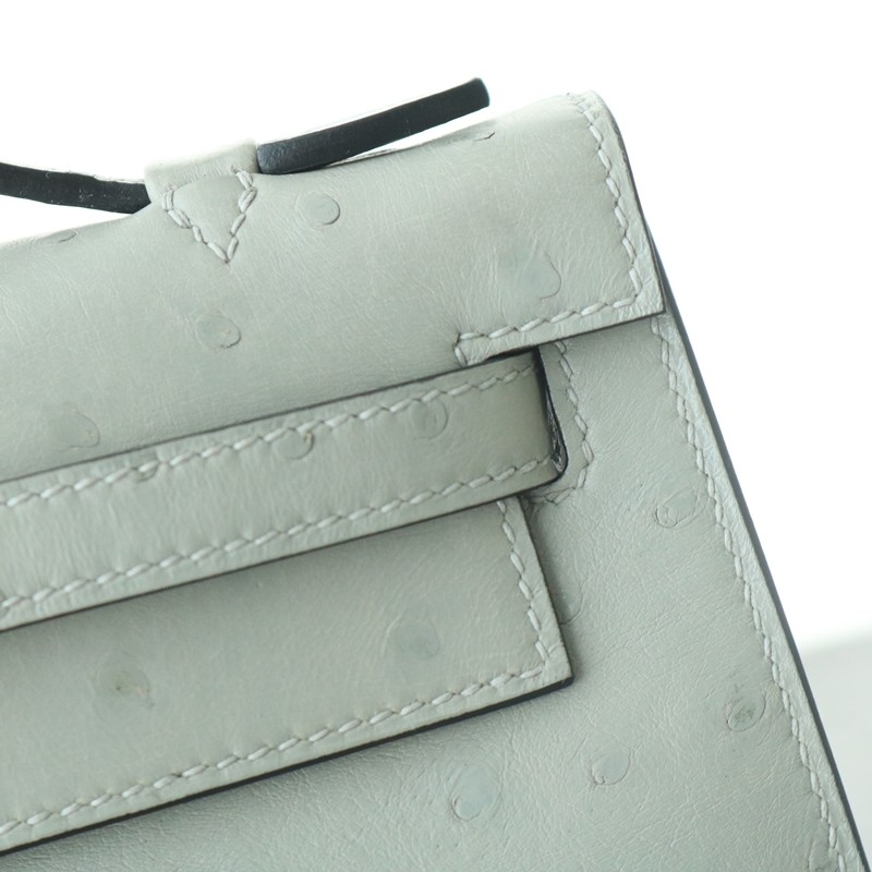 8U BIue GIacier Ostrich Kelly Pochette With Phw