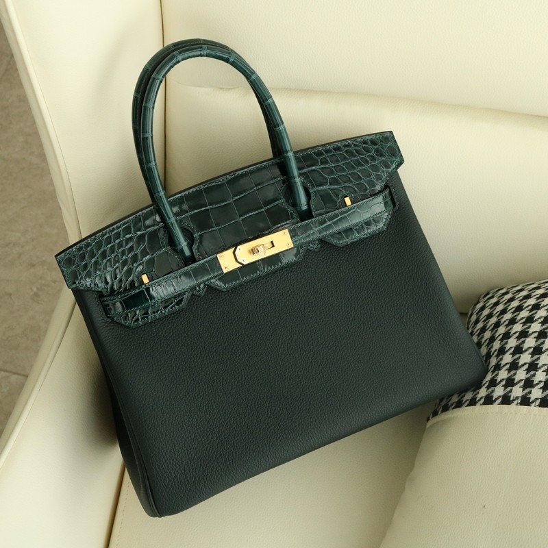 6O Vert Cypress togo and shiny aligator crocodile birkin 30 touch with ghw