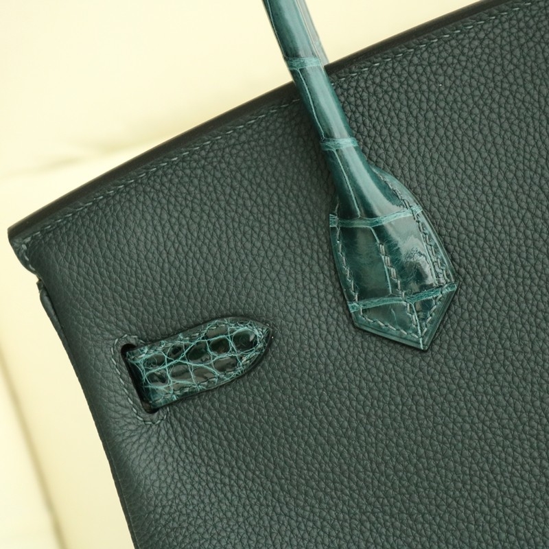 6O Vert Cypress togo and shiny aligator crocodile birkin 30 touch with ghw