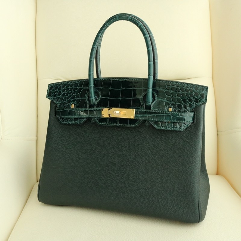 6O Vert Cypress togo and shiny aligator crocodile birkin 30 touch with ghw