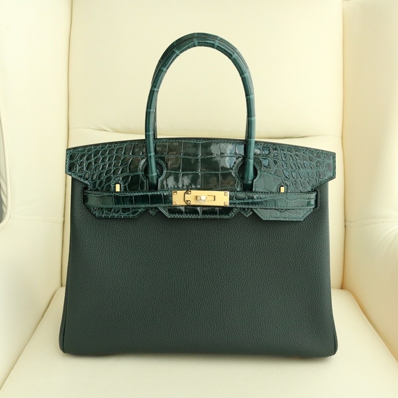 6O Vert Cypress togo and shiny aligator crocodile birkin 30 touch with ghw