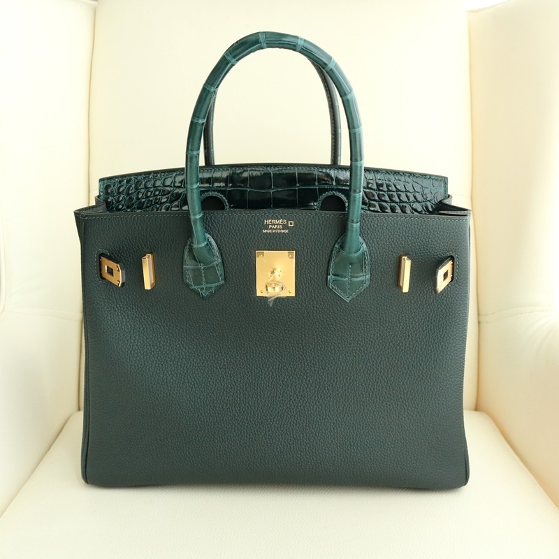 6O Vert Cypress togo and shiny aligator crocodile birkin 30 touch with ghw