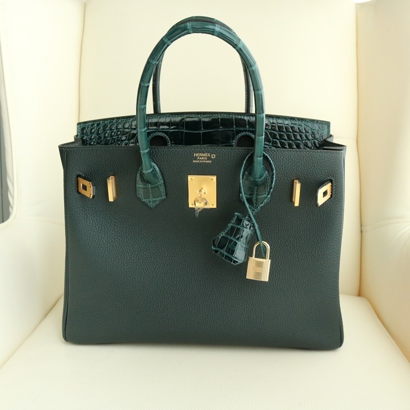 6O Vert Cypress togo and shiny aligator crocodile birkin 30 touch with ghw
