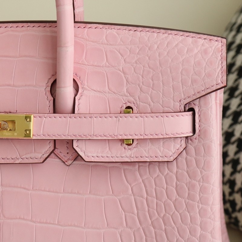 3Q Rose Sakura Matt Alligator crocodile birkin 25 with ghw
