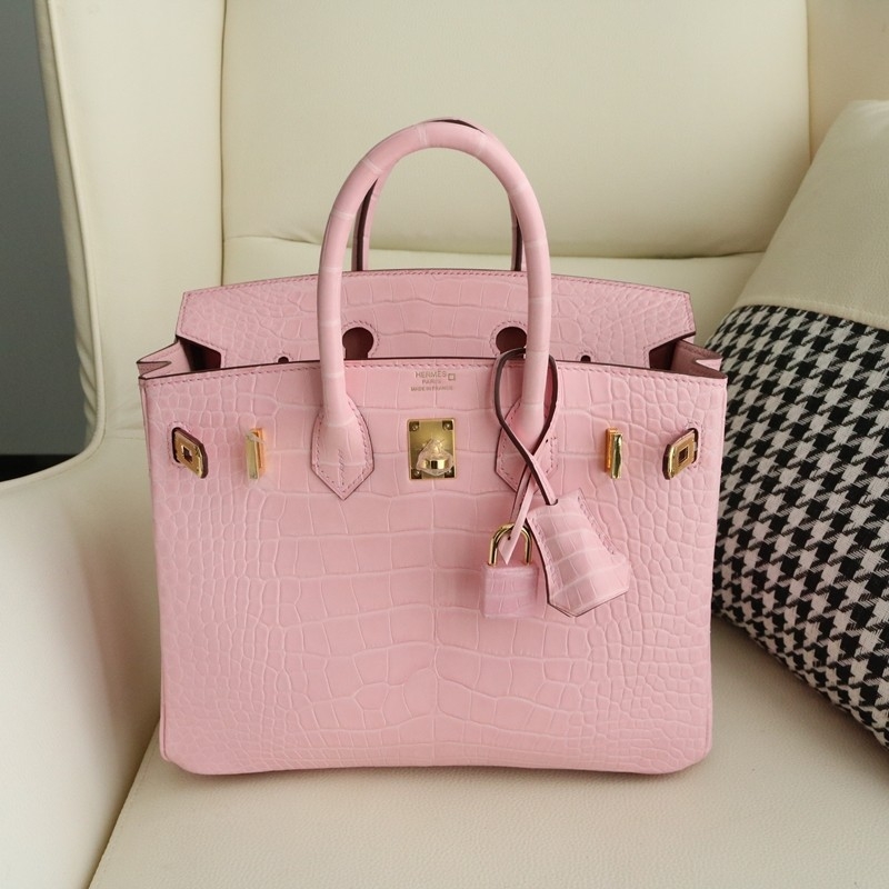 3Q Rose Sakura Matt Alligator crocodile birkin 25 with ghw