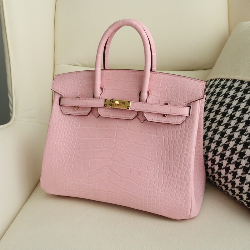 3Q Rose Sakura Matt Alligator crocodile birkin 25 with ghw