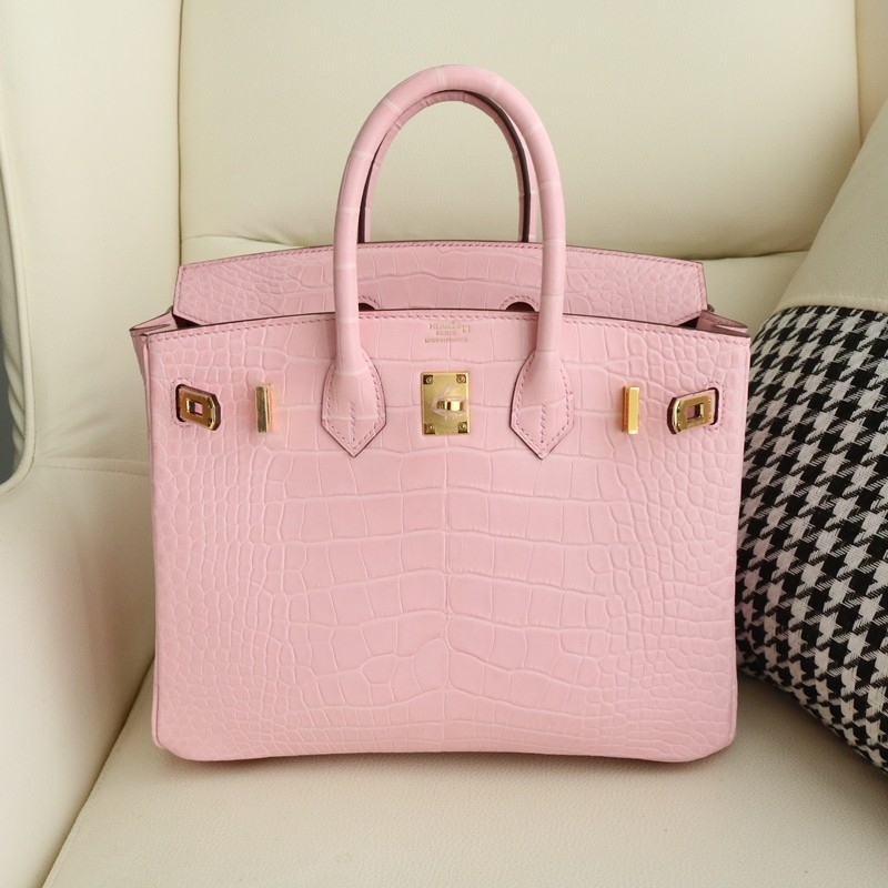 3Q Rose Sakura Matt Alligator crocodile birkin 25 with ghw
