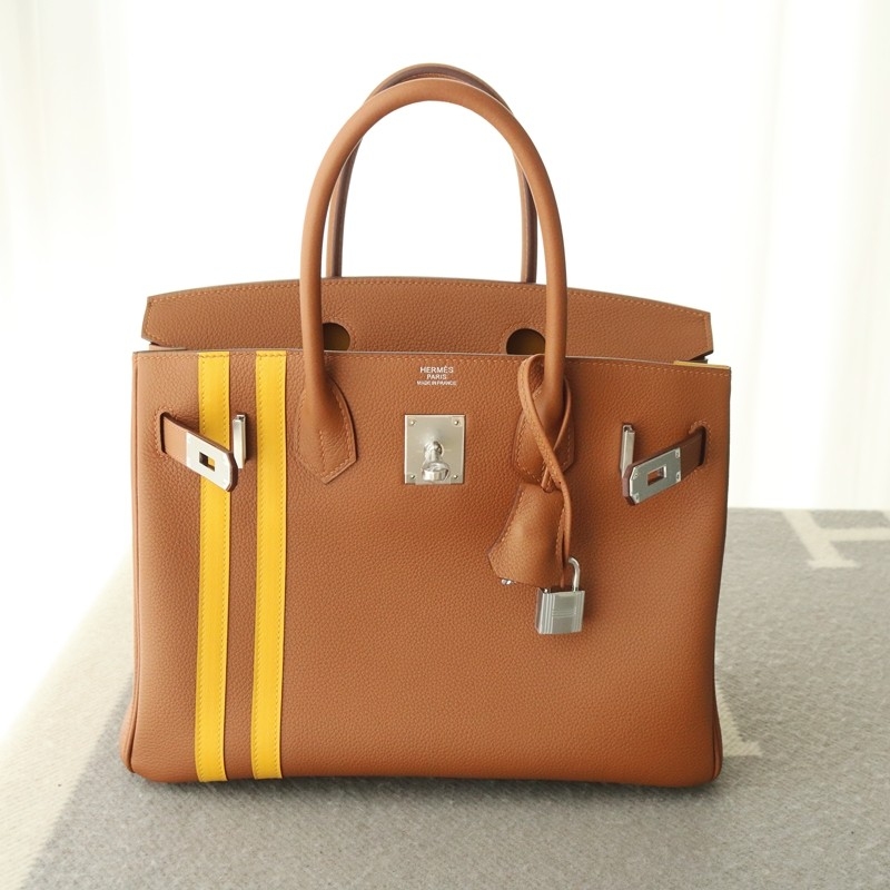 Hermes Birkin Officier 30 Gold/ Jaune ambre Togo leather/ Swift leather Silver hardware