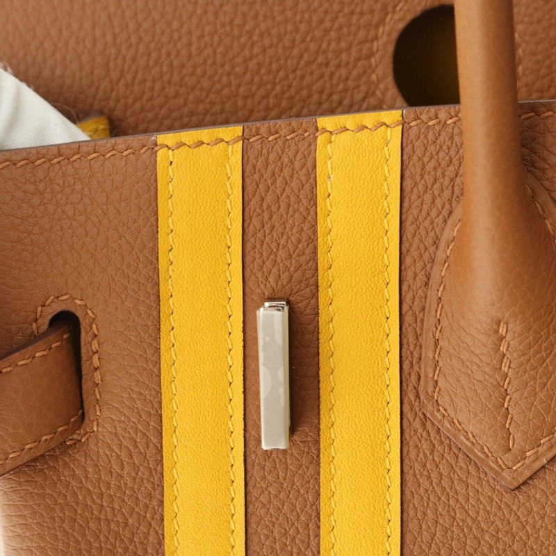 Hermes Birkin Officier 30 Gold/ Jaune ambre Togo leather/ Swift leather Silver hardware