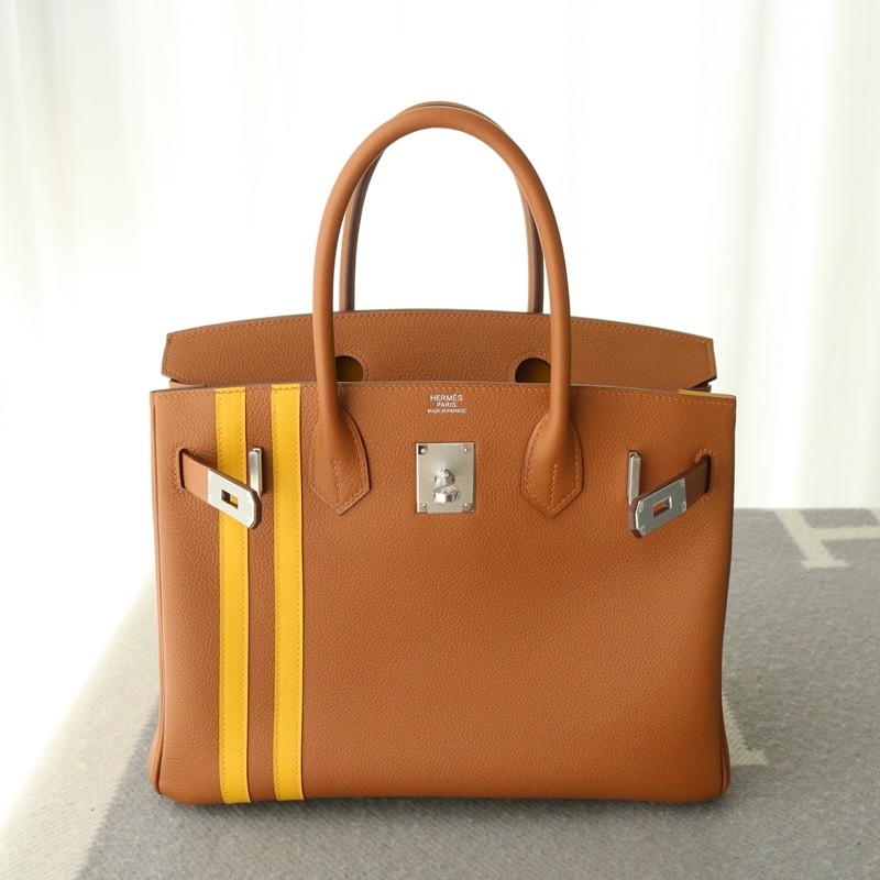 Hermes Birkin Officier 30 Gold/ Jaune ambre Togo leather/ Swift leather Silver hardware