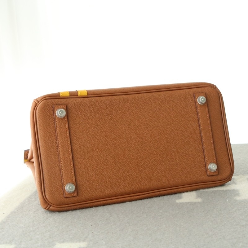Hermes Birkin Officier 30 Gold/ Jaune ambre Togo leather/ Swift leather Silver hardware