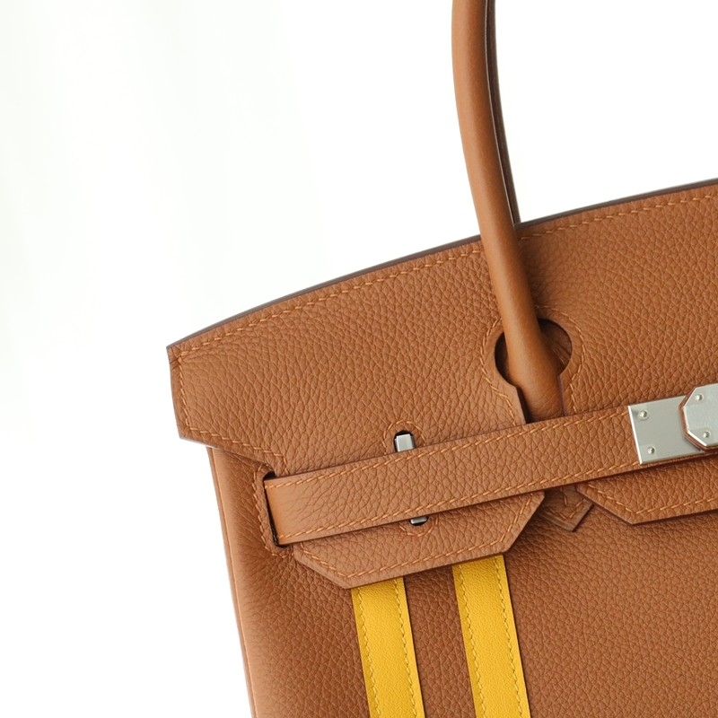 Hermes Birkin Officier 30 Gold/ Jaune ambre Togo leather/ Swift leather Silver hardware