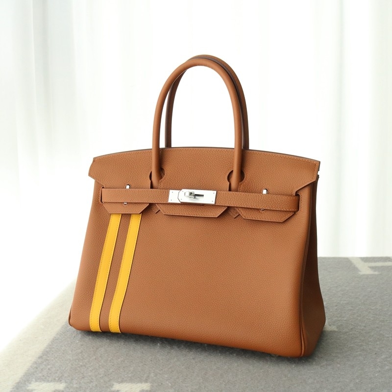 Hermes Birkin Officier 30 Gold/ Jaune ambre Togo leather/ Swift leather Silver hardware