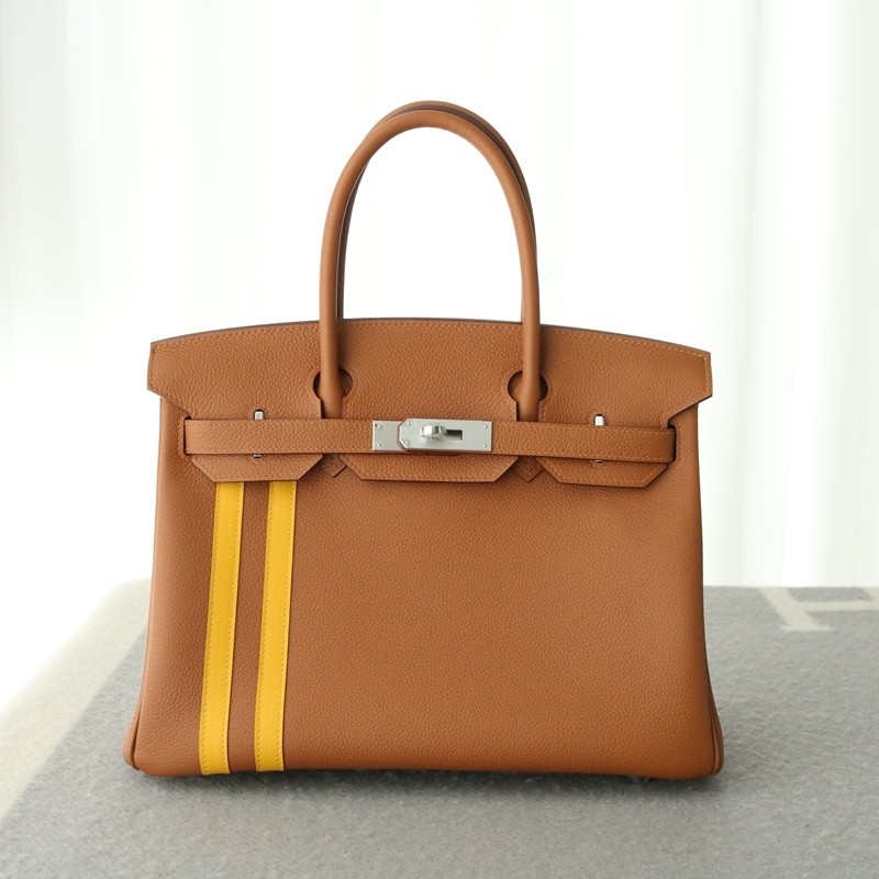 Hermes Birkin Officier 30 Gold/ Jaune ambre Togo leather/ Swift leather Silver hardware