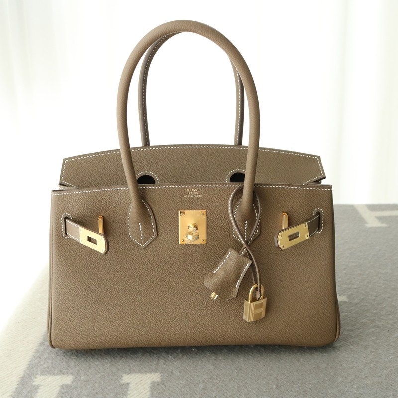 Hermes Shoulder Birkin Light 29 in Etoupe evercolor with gold hardware