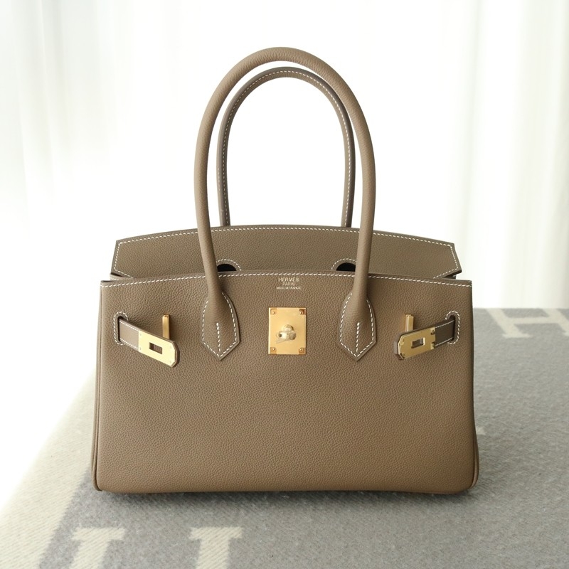 Hermes Shoulder Birkin Light 29 in Etoupe evercolor with gold hardware