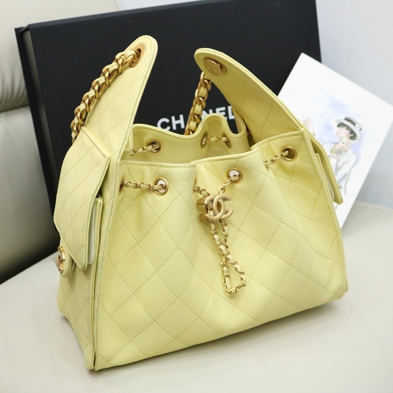 Chanel 25 Small Handbag Grained Calfskin & Gold Light Yellow