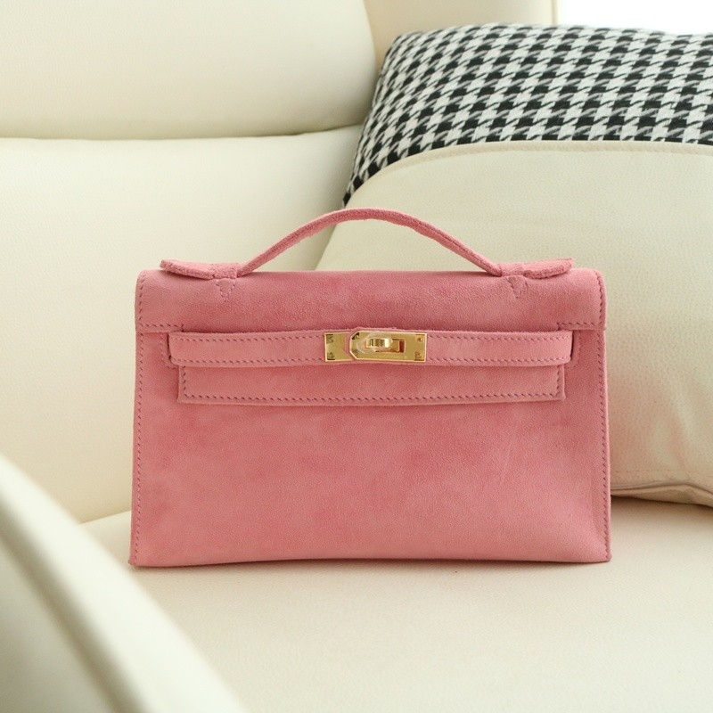 G5 Bois Rose suede kelly Pochette with ghw
