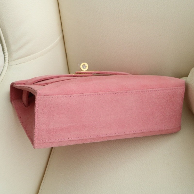 G5 Bois Rose suede kelly Pochette with ghw