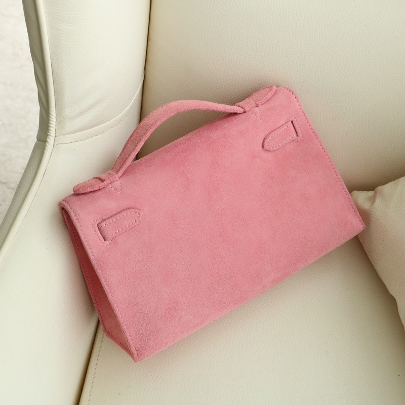 G5 Bois Rose suede kelly Pochette with ghw