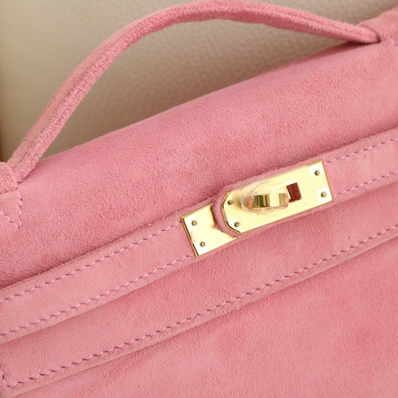 G5 Bois Rose suede kelly Pochette with ghw