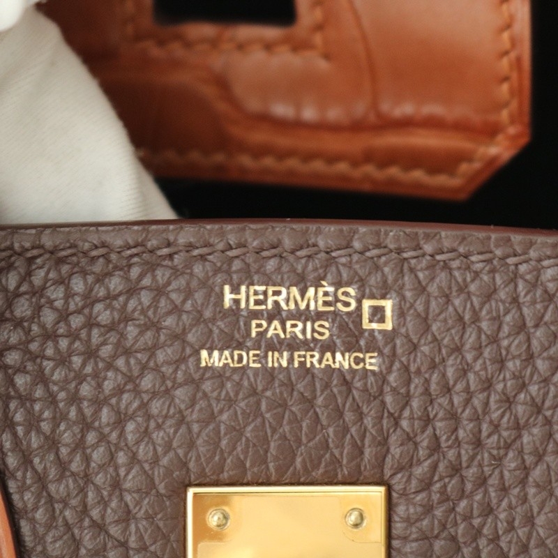 28 CarameI matte aligator & rouge sellier togo Birkin 25 Touch GHW