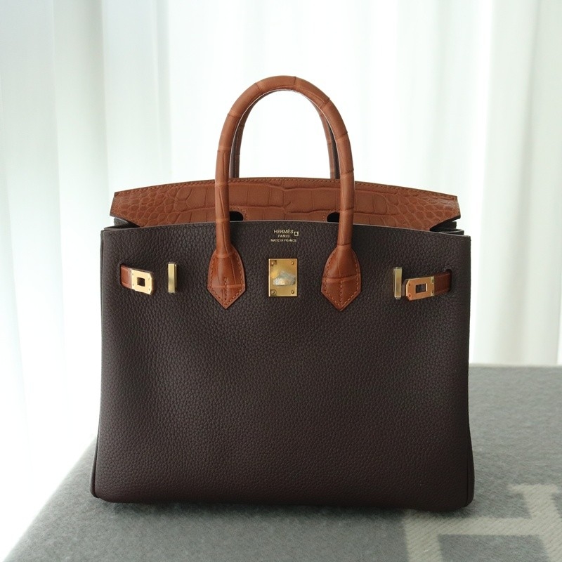 28 CarameI matte aligator & rouge sellier togo Birkin 25 Touch GHW