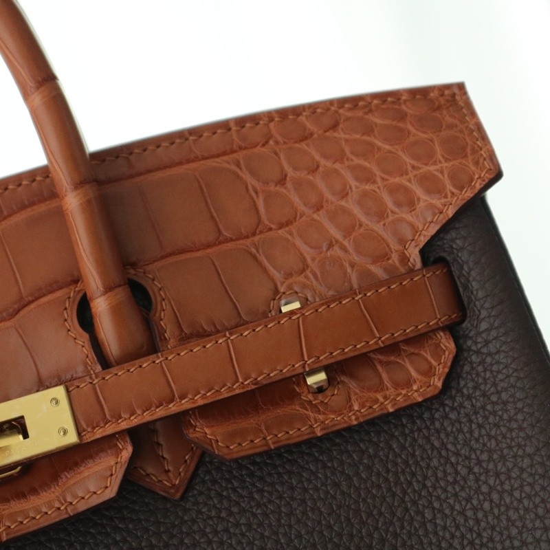 28 CarameI matte aligator & rouge sellier togo Birkin 25 Touch GHW