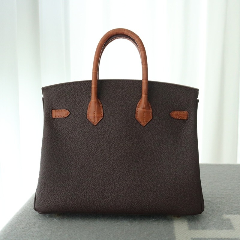 28 CarameI matte aligator & rouge sellier togo Birkin 25 Touch GHW