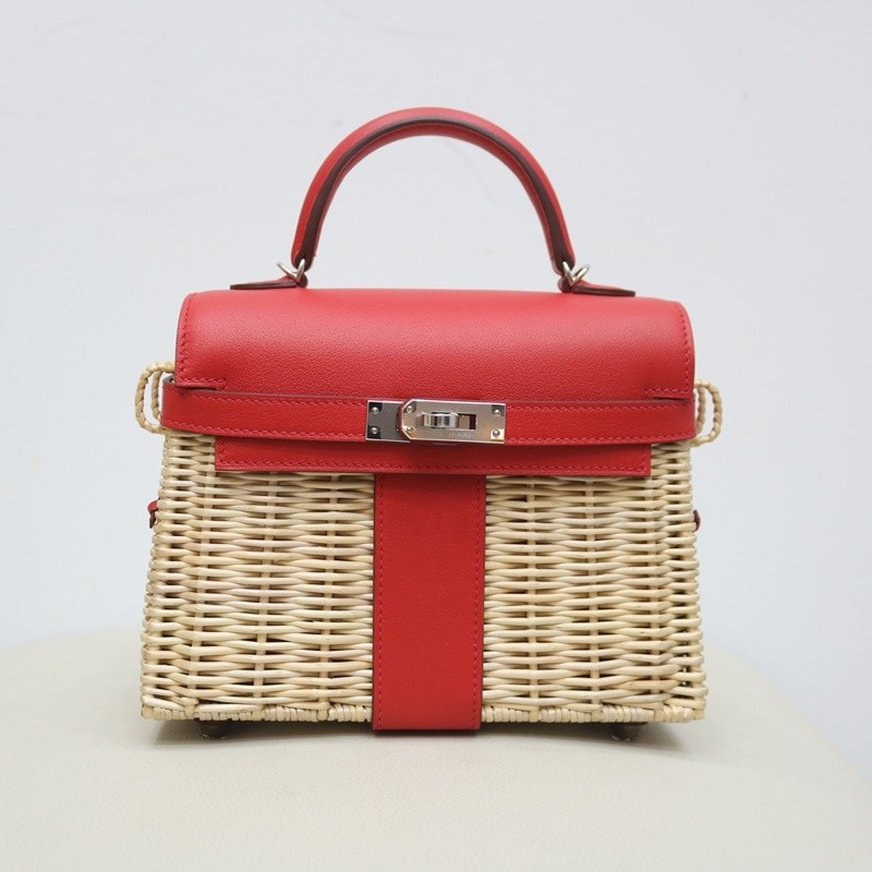 Hermès Mini Picnic Kelly 20 Rouge Coeur Swift Palladium Hardware