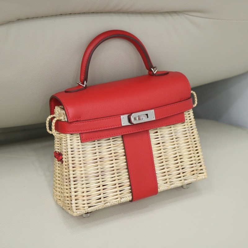 Hermès Mini Picnic Kelly 20 Rouge Coeur Swift Palladium Hardware